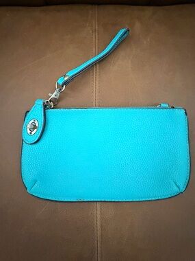 Joy Susan Mini Crossbody Wristlet Clutch Pebbled Mayan Turquoise Vegan Leather